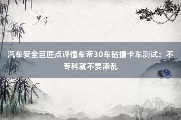 汽车安全巨匠点评懂车帝30车钻撞卡车测试：不专科就不要添乱